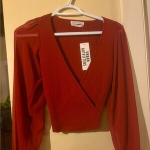 Urban Outfitters red sheer-sleeve wrap top